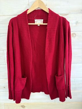 Ambiance Red Open-Front Pocket Cardigan